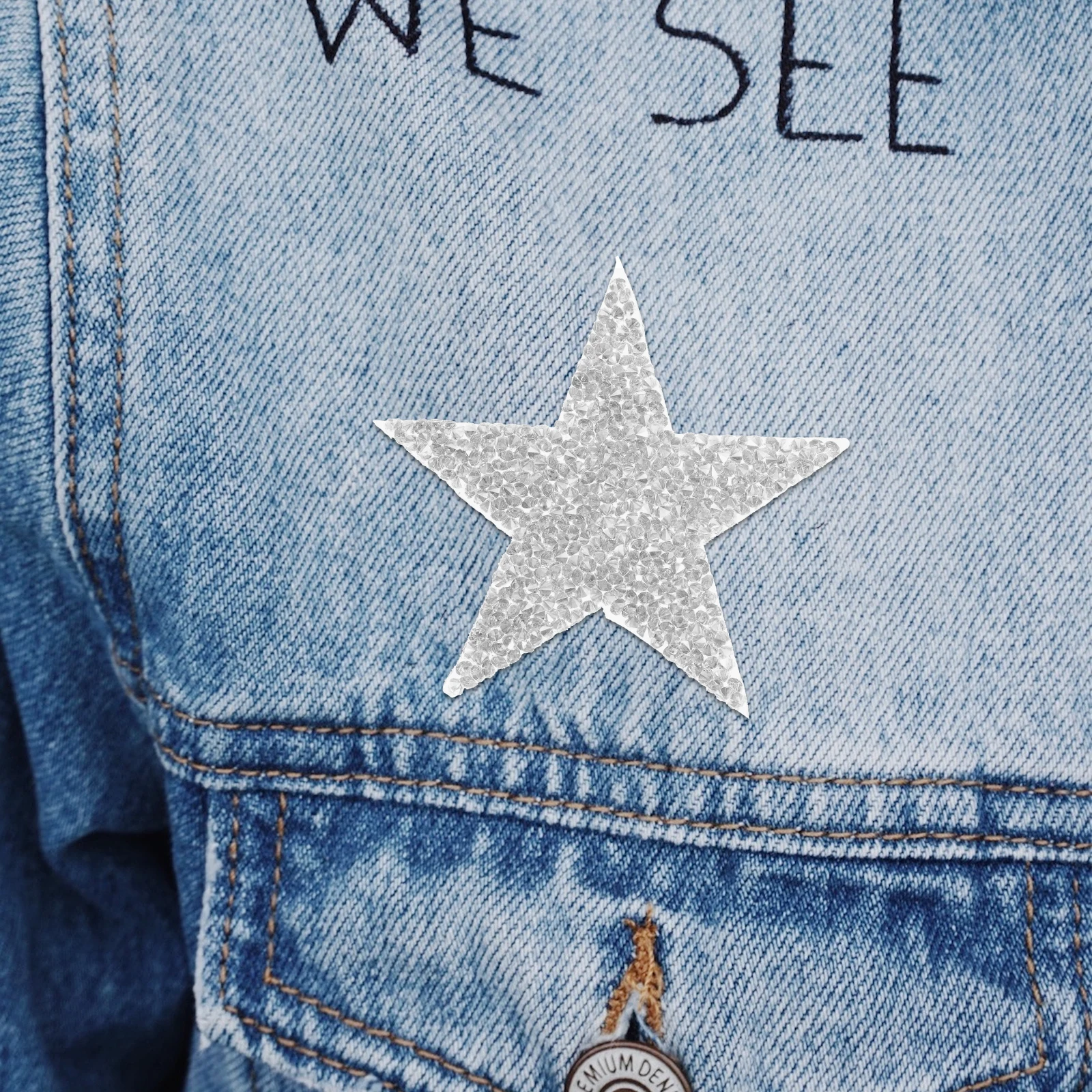 

50pcs Rhinestone Stickers Iron On Patches Five Pointed Star Cloth Decorative Sew Applique Glitter Fabric Patch