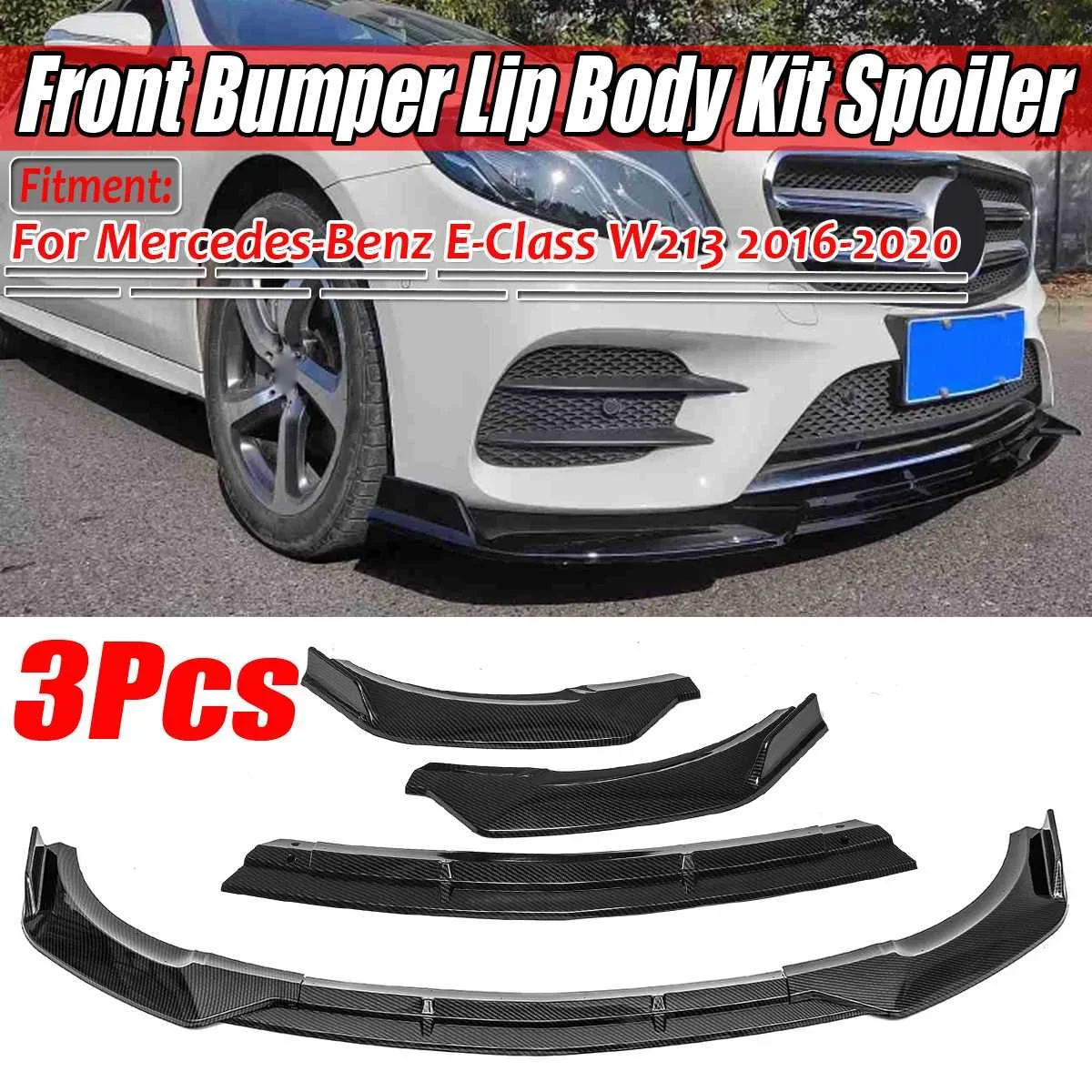 

3PCS W213 Bumper Lip Car Front Bumper Lip Body Kit Spoiler Cover Guard Protector For Mercedes For Benz E-Class W213 2016-2020