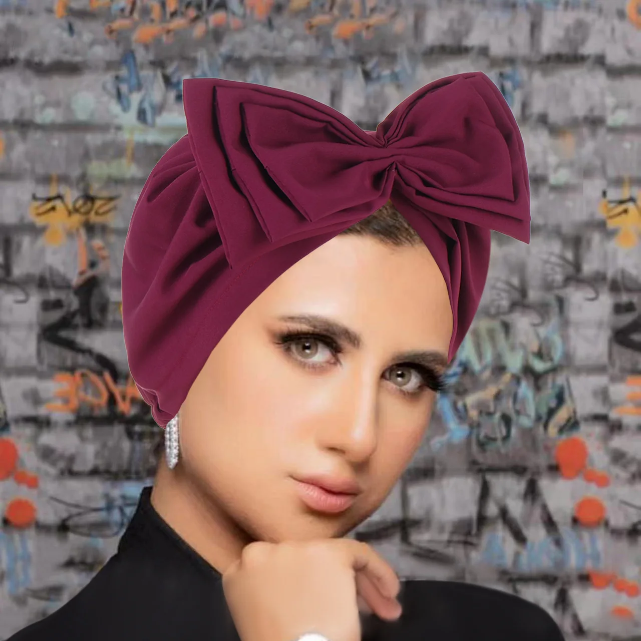 Gorro Hijab muçulmano para mulheres, grande bowknot, boné de quimioterapia, chapéu interno, turbante, árabe, câncer, perda de cabelo, headwrap feminino, lenço de cabeça, caveira