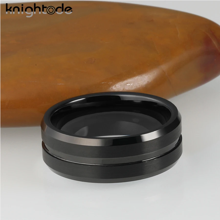 8mm Classic Tungsten Carbide Wedding Band For Men Women Engagement Rings Beveled Edges Center Grooved Brushed Comfort Fit