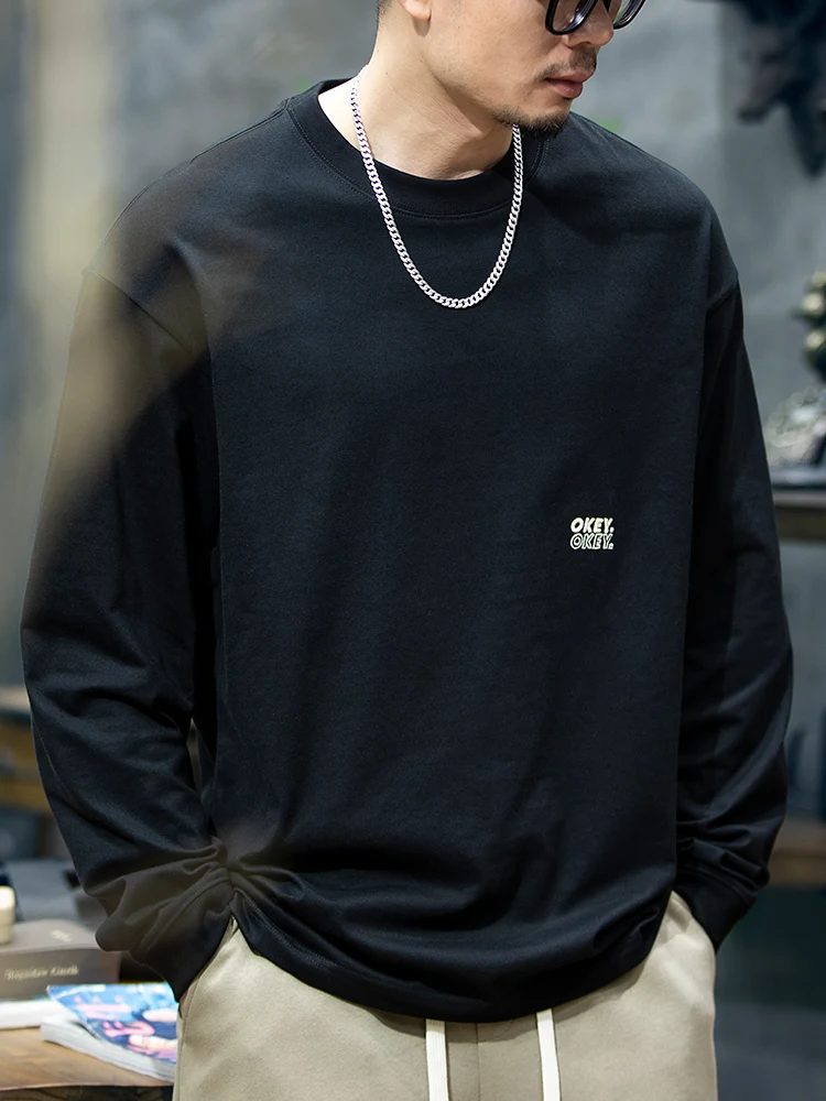 Pure Cotton Long Sleeve T-Shirt Men's Loose Fit round Neck Sweatshirt Casual Breathable Comfortable Youth Fashion Top