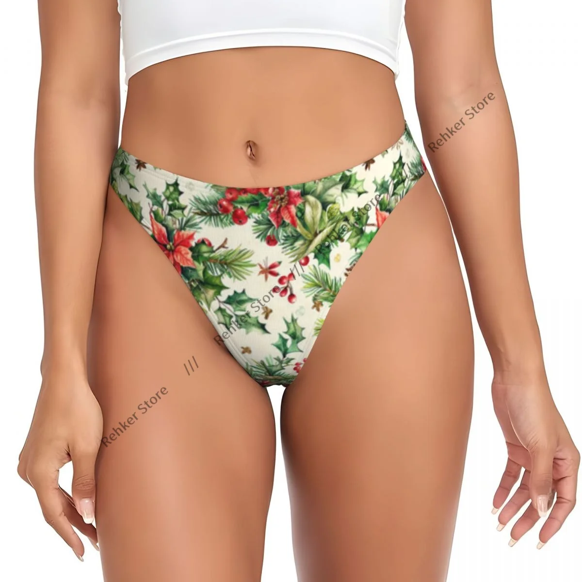 Women's Panties Watercolor Christmas With Intricate Holly And Poinsettia Underwear Sexy Thongs Lingerie G-Strings