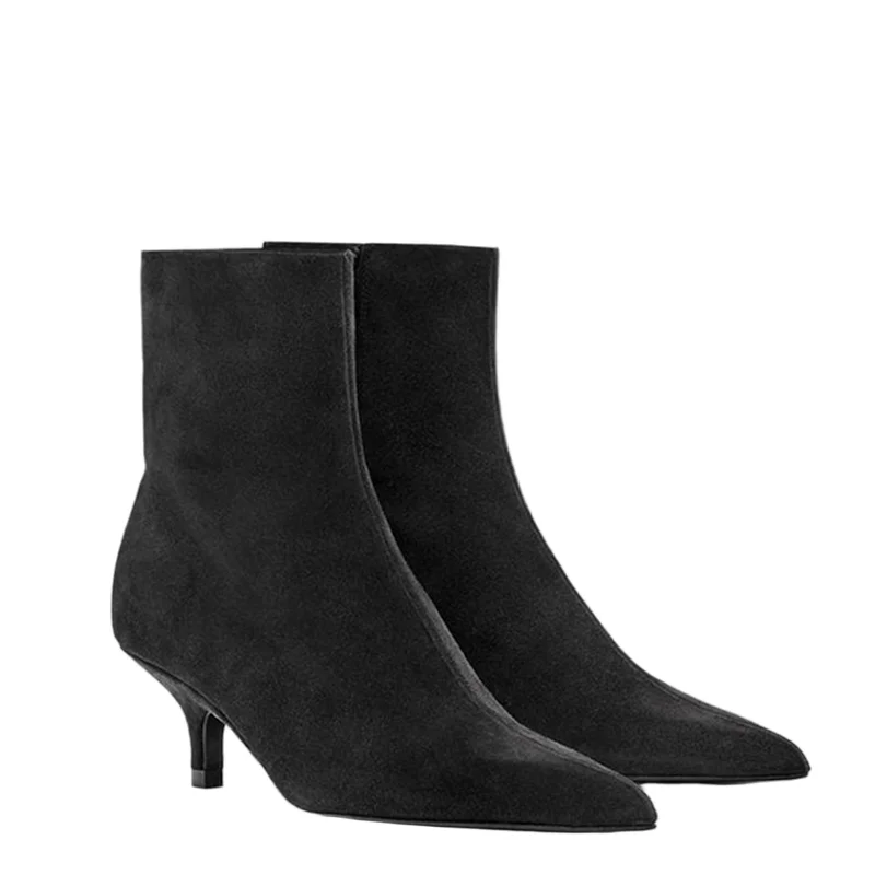 

Сапоги Maxdutti на каблуке, женские ботинки, женская обувь, французские минималистичные замшевые ботильоны из натуральной кожи на высоком каблуке, женские ботильоны