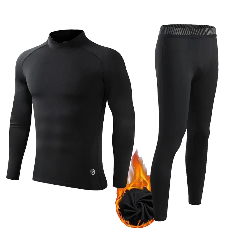 Fleece Thermal Underwear Men Turtleneck Shirts Tights Warm Base Layers Fitness Clothing Kids Winter Thermal Underwear Tracksuit