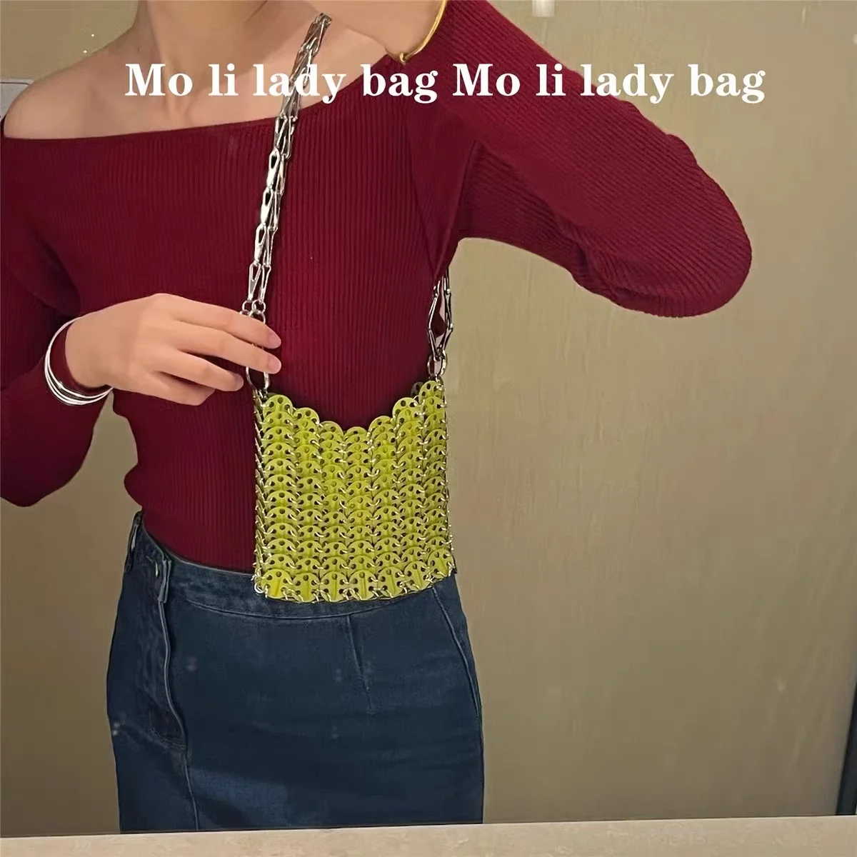 Glitter Shiny Metal Sequined Woven Handmade Square Bag Women Fashion Handbag Lady Purse Shoulder Crossbody Bag Mobile Phone Bag