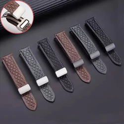 20mm 22mm Leather Strap for Tag Heuer Carrera Monaco Series Men's Quick Release Watchband Magnetic Folding Buckle Bracelet Black