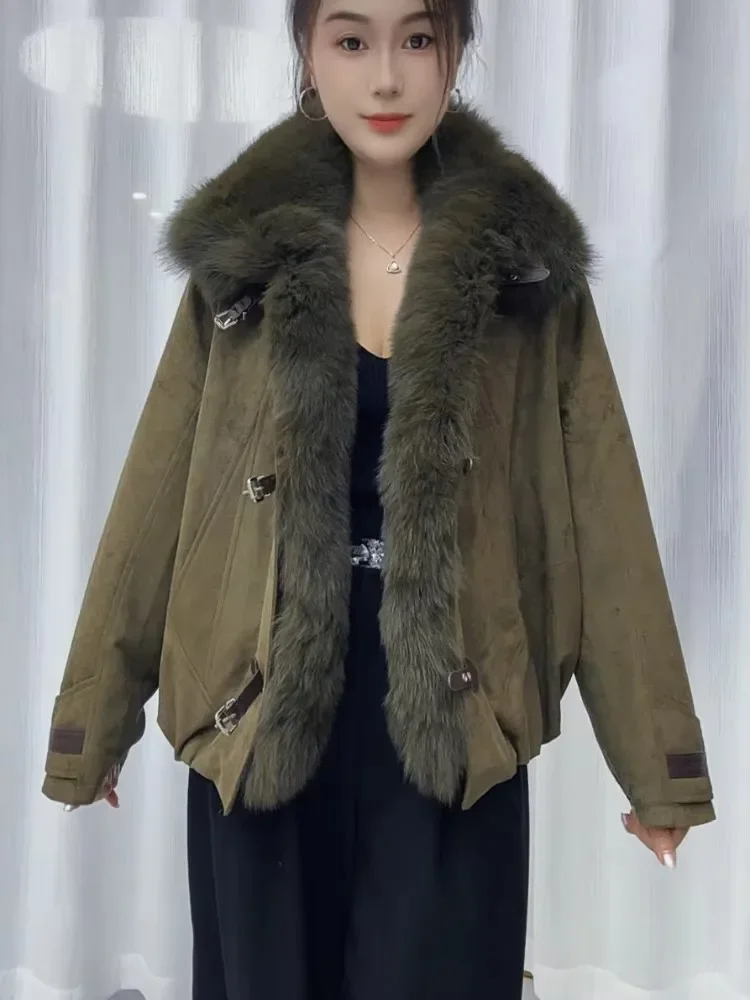 OFTBUY Women's Oversize Goose Down Jacket Big Natural Fur Collar Puffer Coat Fashion Windproof Outerwear with Fur for Female