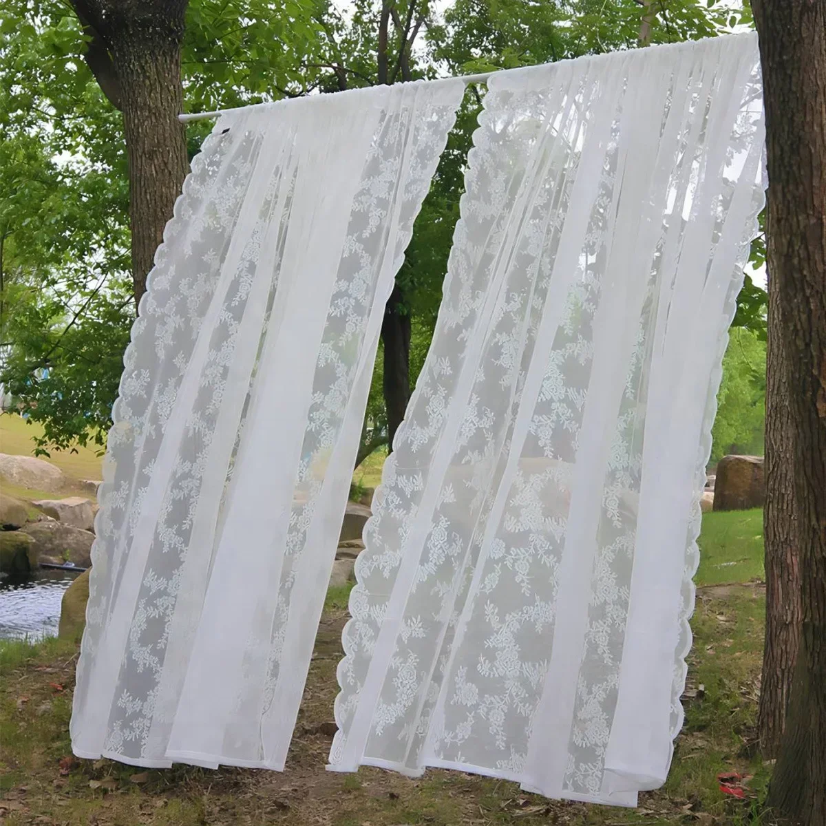 

PP1077Lace window screen European and American pastoral semi-shading finished product ready-made lace gauze curtain