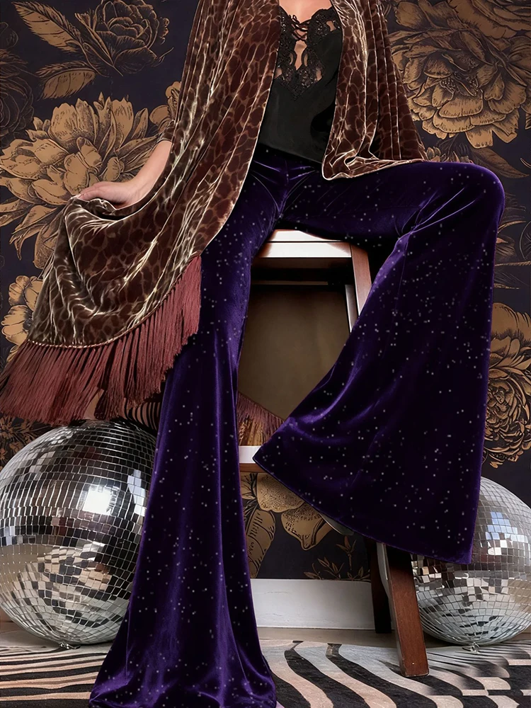 

Блестящие бархатные облегающие брюки-клеш, винтажные весенне-осенние однотонные брюки для поездок на работу, женские повседневные длинные брюки с высокой талией для вечеринок