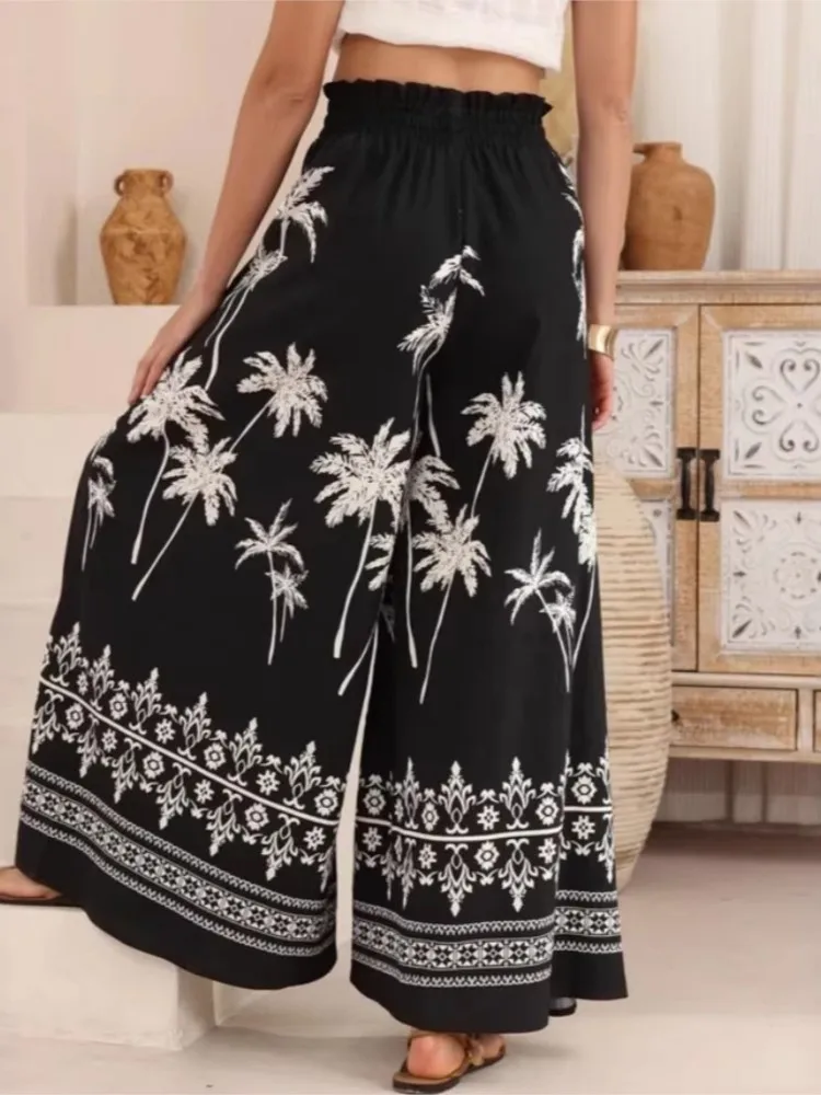 Pantalon Palazzo Boho pour femmes, jambes larges, enveloppe de Yoga, ceinture à nouer, Cover-Up pour la plage, doux et respirant, ample, été 2026