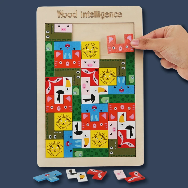 1PC Wooden Block Puzzle Versatile Animal Intelligence Block Puzzle Game Traffic 3D Puzzle Board Children\'s Education Puzzle Toys
