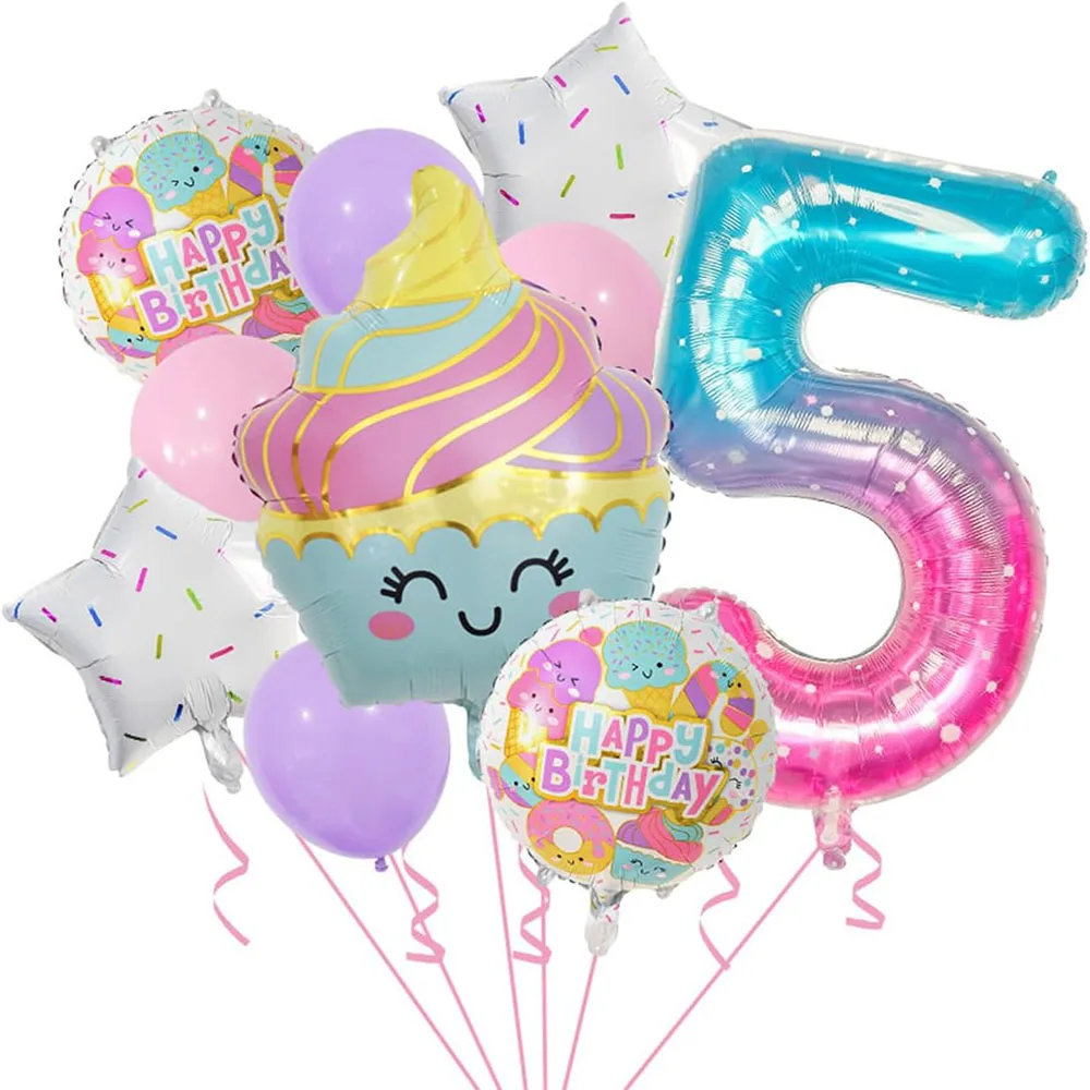 Eiscreme-Ballon-Set, Mädchen-Süßigkeiten-Geburtstagsballon, Geburtstags-Süßigkeitsballon aus Aluminiumfolie, Eiscreme-Thema, Party-Dekoration