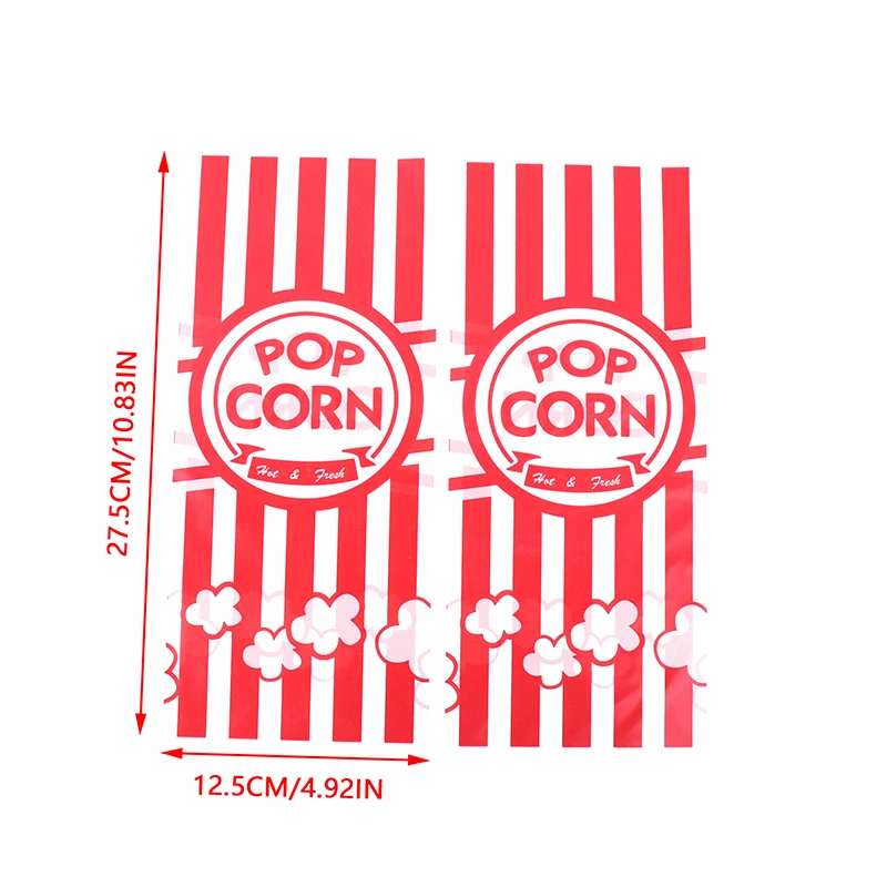 50Pcs Red Vertical Bar Popcorn Plastic Bag Snow Crisp Nougat Biscuit Bread Toast Bag Casual Baked Goods Bag For Birthday Party