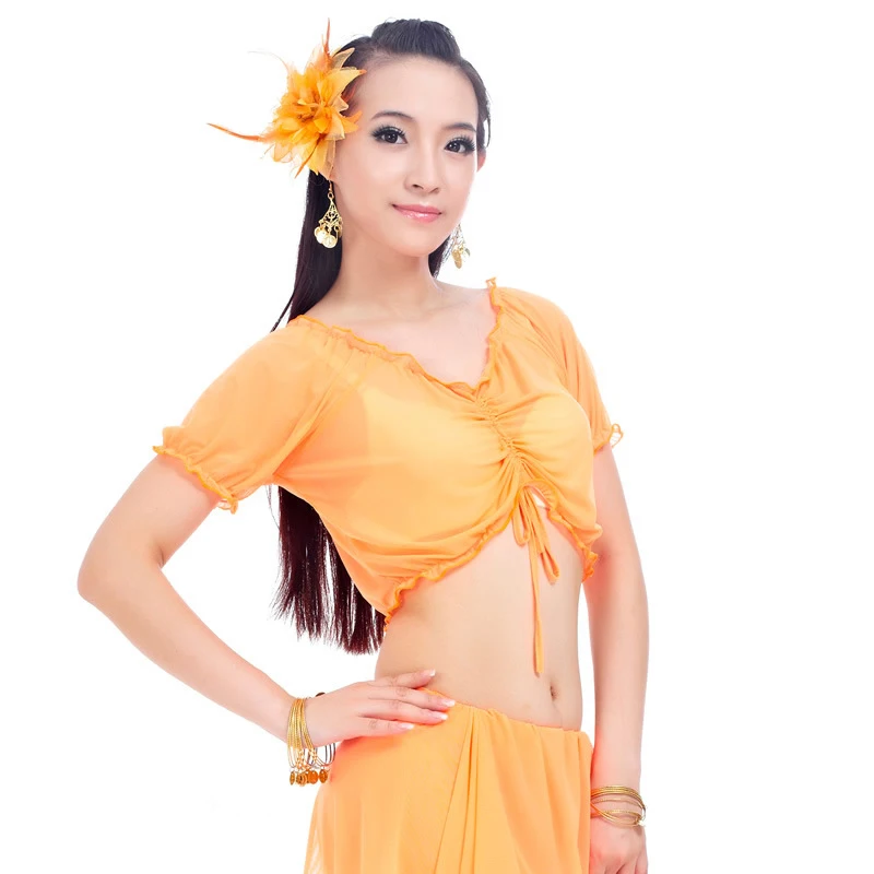 Belly Dance Costume Clothing Wrinkled Short Sleeved Top Oriental Dance Wear Candy 12 Colors for Women Practice performance Tops