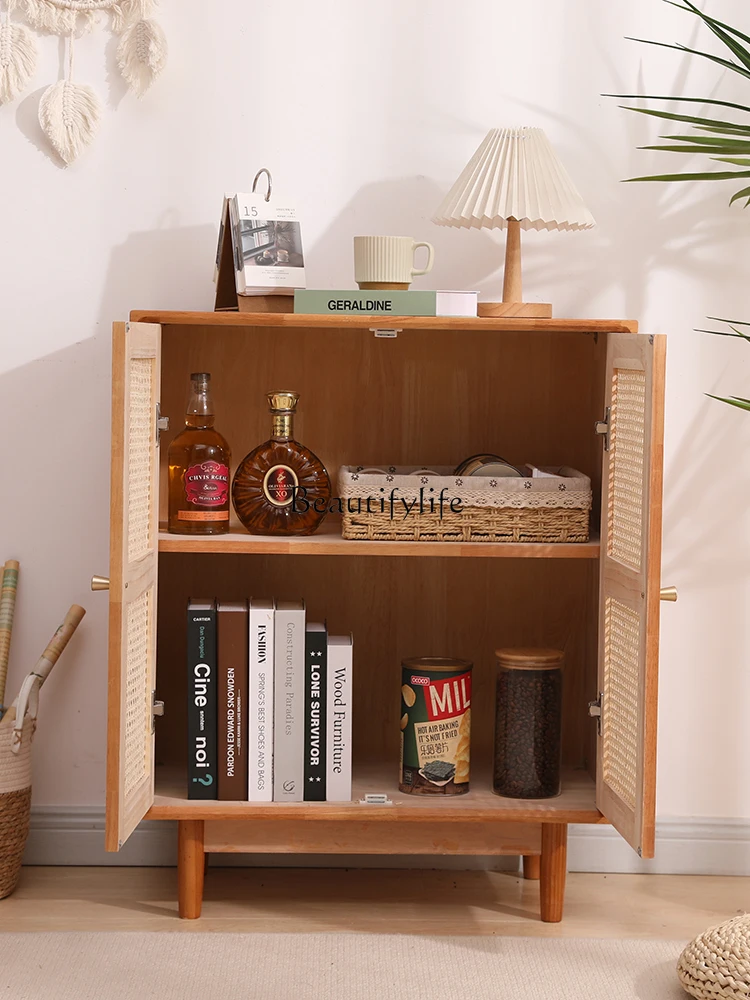 

Solid Wood Rattan Wall-Mounted Storage Cabinet Storage Cabinet