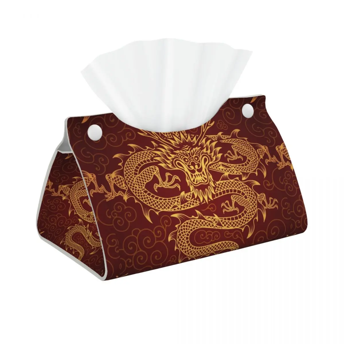 Custom Dragon Totem Asian Style Tissue Box Cover PU Leather Rectangular Chinese Oriental Mythical Facial Tissues Holder for Car