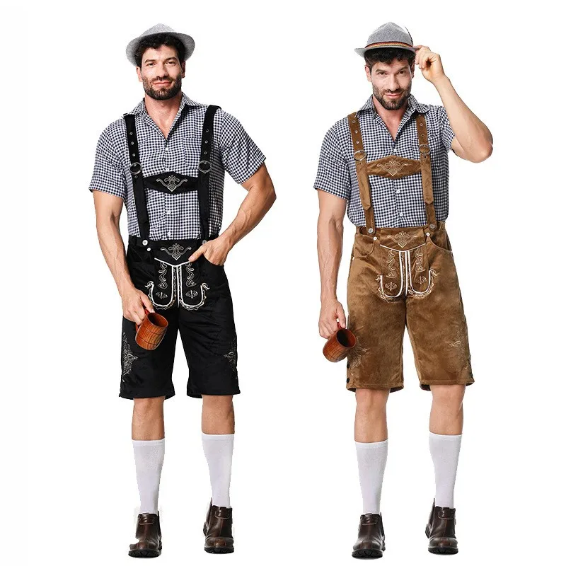 Männlich deutsch oktoberfest Lederhosen Kostüm Kurzarm Hosenträger Stram pler Hemd Hut bayerischen Bier Festival Männer Cosplay Outfit