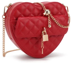 Trendy Heart Shape Satchel Crossbody Purse for women Zip Around Shoulder Bag with Lock Diamond Lattice handbag for Girls