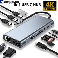 11 in 1 Type C Hub 4K 30Hz USB C to HDMI-compatible USB 3.1 Adapter Docking Converter Station Splitter for MacBook Pro Air