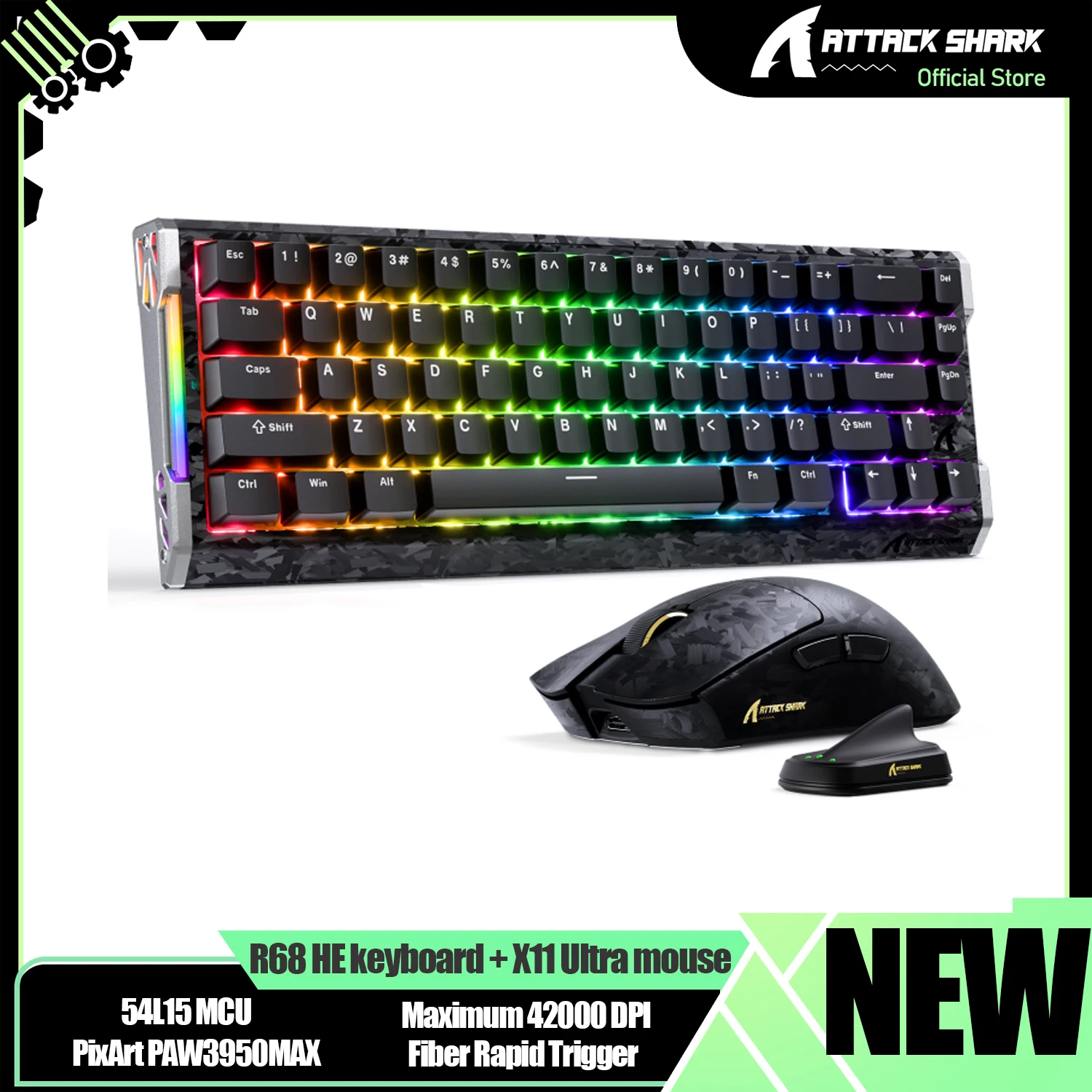 

Игровой набор ATTACK SHARK R68HE: проводная магнитная клавиатура 8K и беспроводная игровая мышь X11 ULTRA 49g из углеродного волокна, PAW3950MAX, 42000DPI