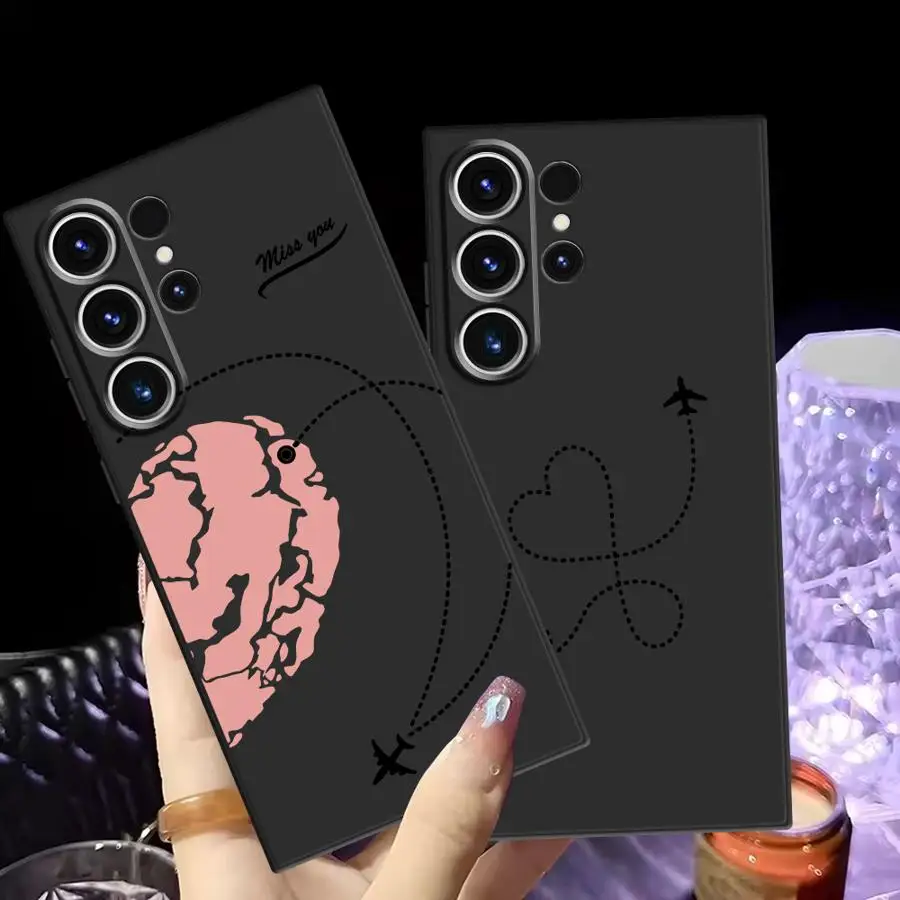 Black Soft Phone Cover Case for Samsung Galaxy S21 FE S20 S24 Plus S25 Edge S23 Ultra Line Airplane Topogra