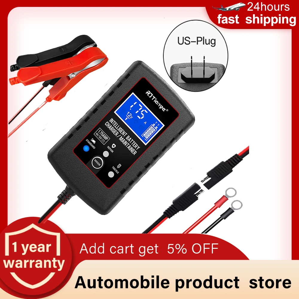 12V 6V Car Battery Charger 2A Digital  Full Automatic Lead Acid Battery Charger Pulse Repair  For Motorcycle Kids Toy Car