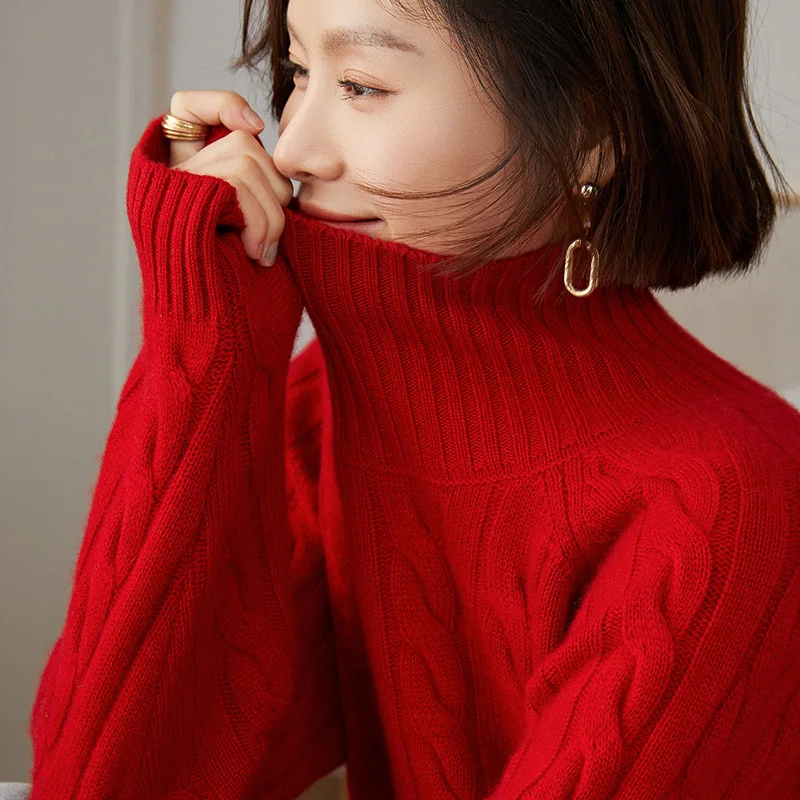 2022 Hot Sale Autumn Winter New 100% Pure Cashmere Sweater Turtleneck Women\'s Thicken Warm Female Loose Large Size Knit Jumper