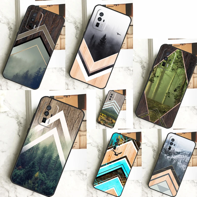 Forest Geometry Wood Nature Case For Xiaomi 14 13 Ultra 11T 12T 13T Pro 12 Lite POCO F6 F5 X6 M6 Pro X5 X3 F3 M5s Cover