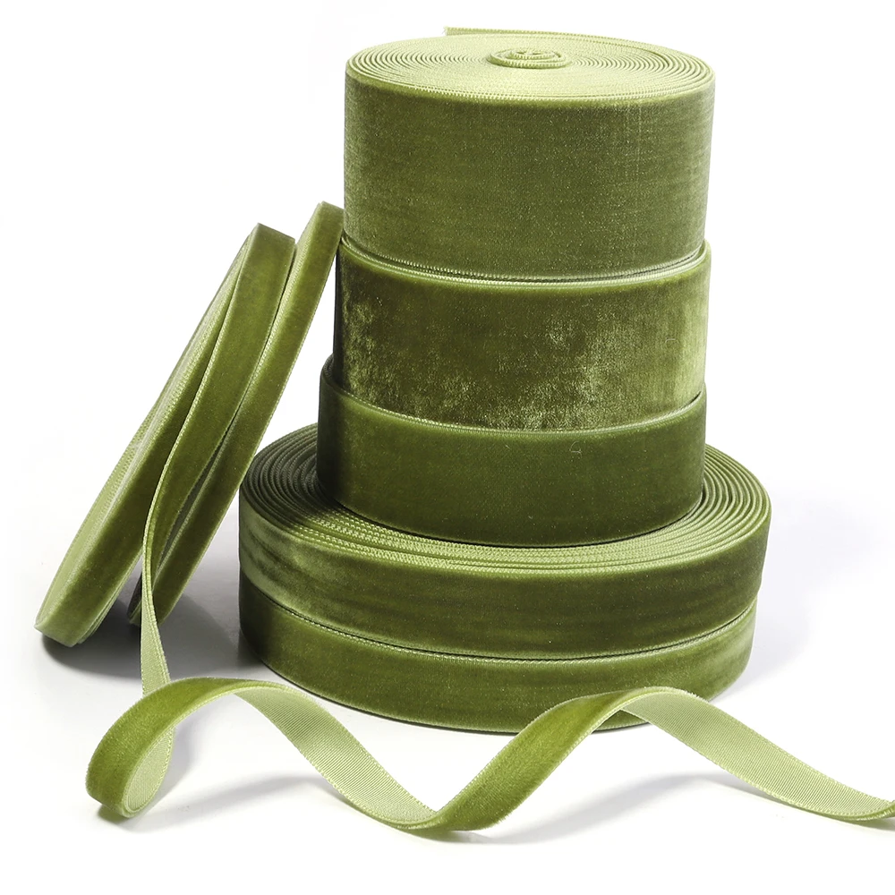 6–38 mm, 5–10 Yards, olivgrün, einseitiges Samtband, Party-Dekoration, handgefertigt, Geschenkverpackung, Haarschleife, DIY-Weihnachtsband – Detail 3
