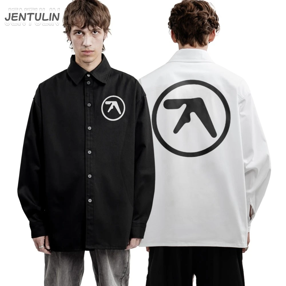

Мужская рубашка на пуговицах, уличная одежда Aphex Twin, негабаритная панк-принт, модная футболка в стиле хип-хоп, корейская футболка с длинным рукавом Y2k, графическая готическая одежда