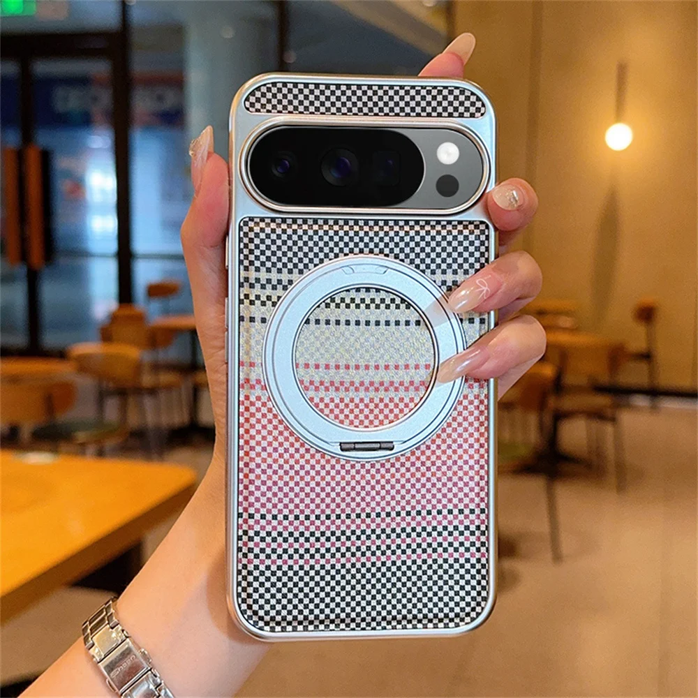 Fashion Holder Phone Case For Google Pixel 10 Pro XL PC Protective MagSafe Magnetic Wireless Charge Bracket Back Cover