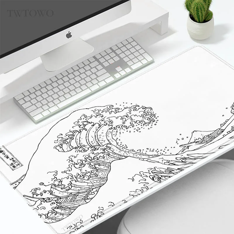 Mouse Pad Gamer Black And White Great Wave XL Large Custom Mousepad XXL Office Non-Slip Natural Rubber Desktop Mouse Pad