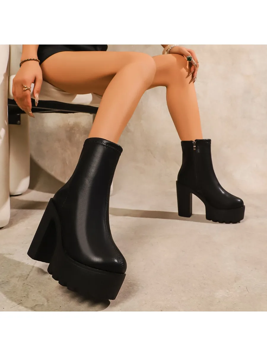 Womens High Thick Sole Wide Heel Boots Designer Fashion Platform Boots Ladies High Quality Luxury Women Leather Boots Shoes
