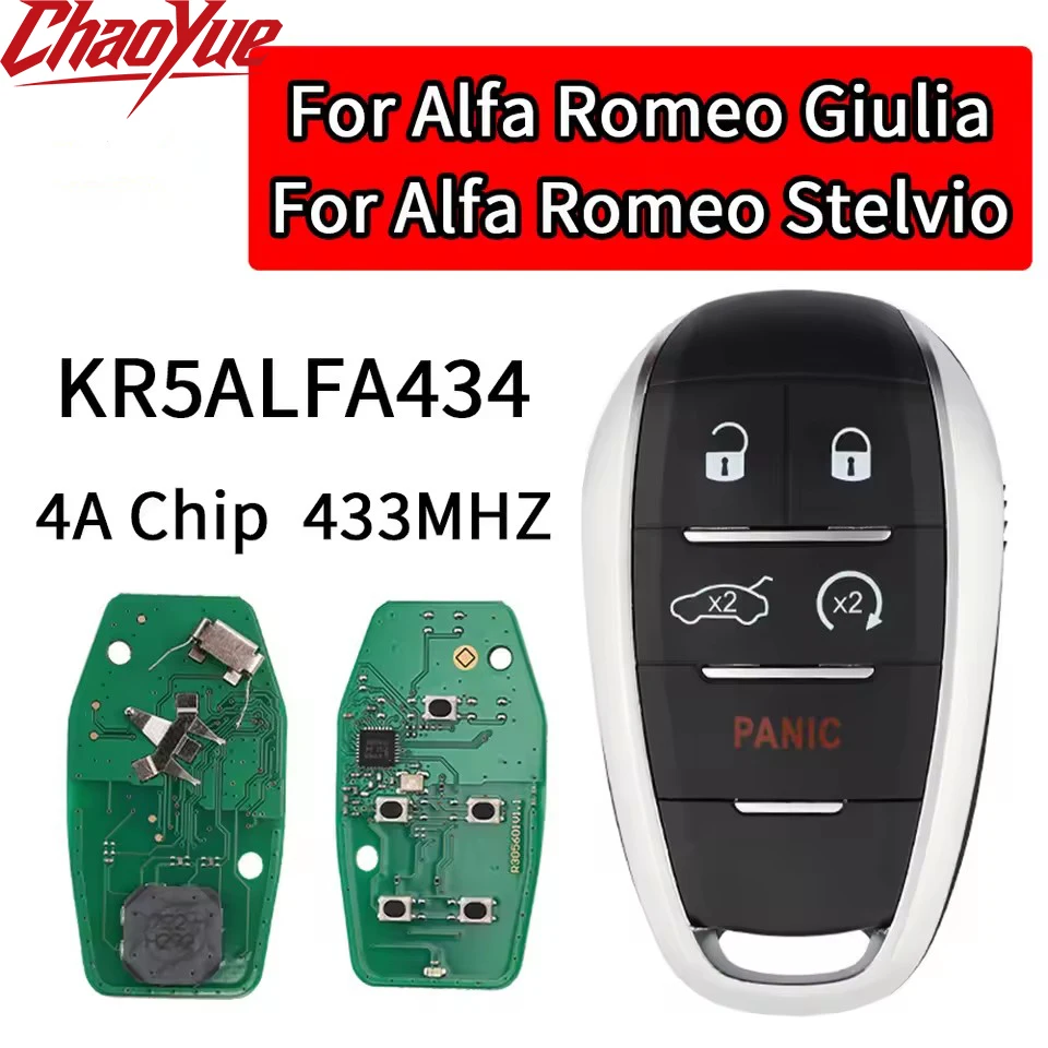 Llave inteligente sin llave para Alfa Romeo Giulia Stelvio, 4 + 1 botones, chip ID4A, 433Mhz, FCCID: KR5ALFA434, llaves de pro