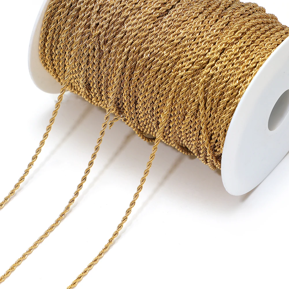 2 Meters Gold Plated Stainless Steel 2mm-6mm Wide Twisted Rope Chains for Necklace Clothing Material DIY Bracelet Jewelry Making