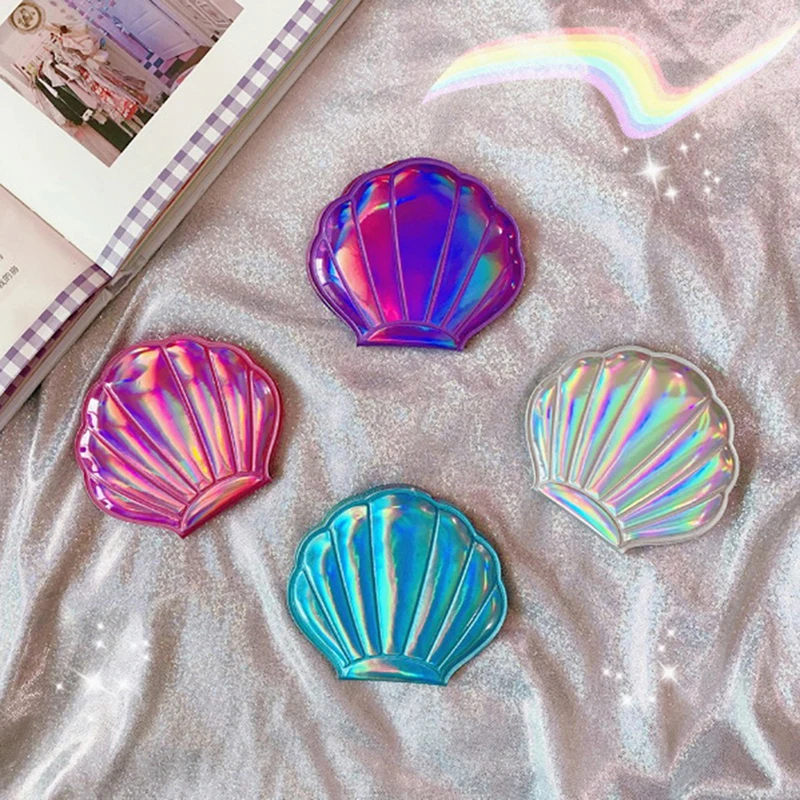 1pcs Creative Seashell-shaped Mirror Bling PU Double-sided Mirrors Foldable Mini Makeup Magnifier Gift Two-sided Cosmetic Mirror