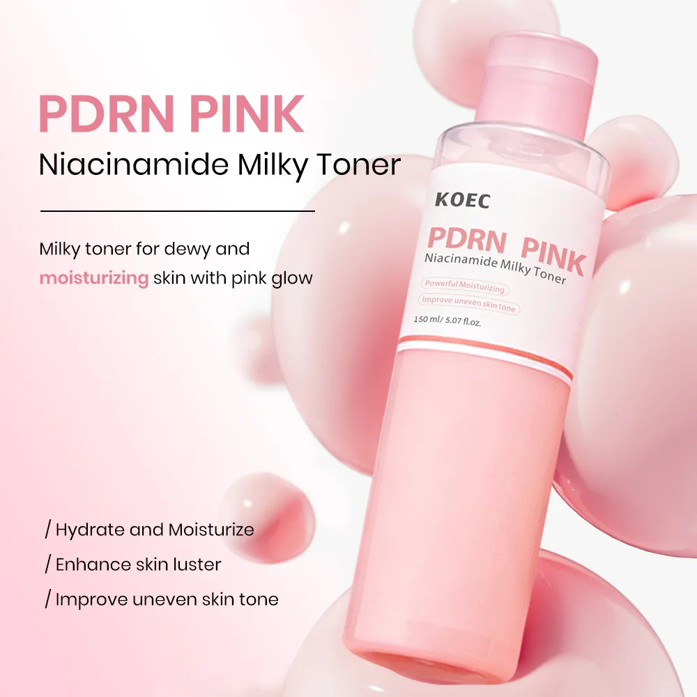 KOEC Toner leitoso rosa PDRN e niacinamida 150g, essência facial calmante e iluminadora para pele hidratada e uniforme