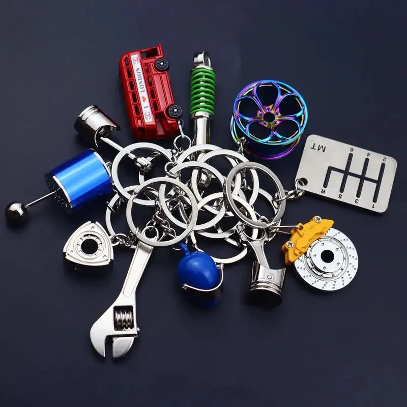 Creative Gear Head Keychain Speed Gearbox Keyring for Car Key Turbo Hub Brake Disc Pendant Shock Absorber Keys Holder Chain Ring