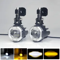 Motorcycle LED Headlight Projector Lens Auxiliary Fog Lights Ultra Bright 100W Dual Color Flashing Motorcycle Light with Switch