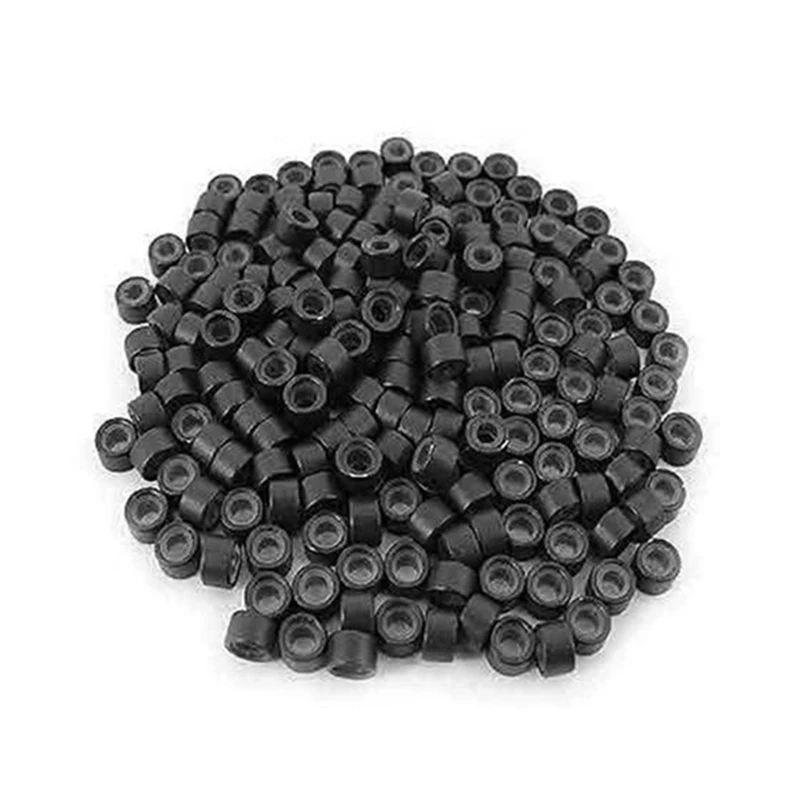 1200 PCS 5Mm Dark Brown Color Silicone Lined Micro-Rings Links Beads For I Bond Stick Tip Feather Hair Extensions