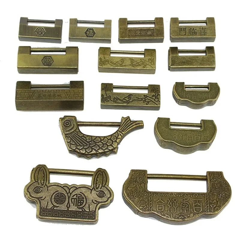 Antique lock chinese Retro Vintage Gold bronze keyed padlock Password combination locking for door wooden Jewelry box luggage