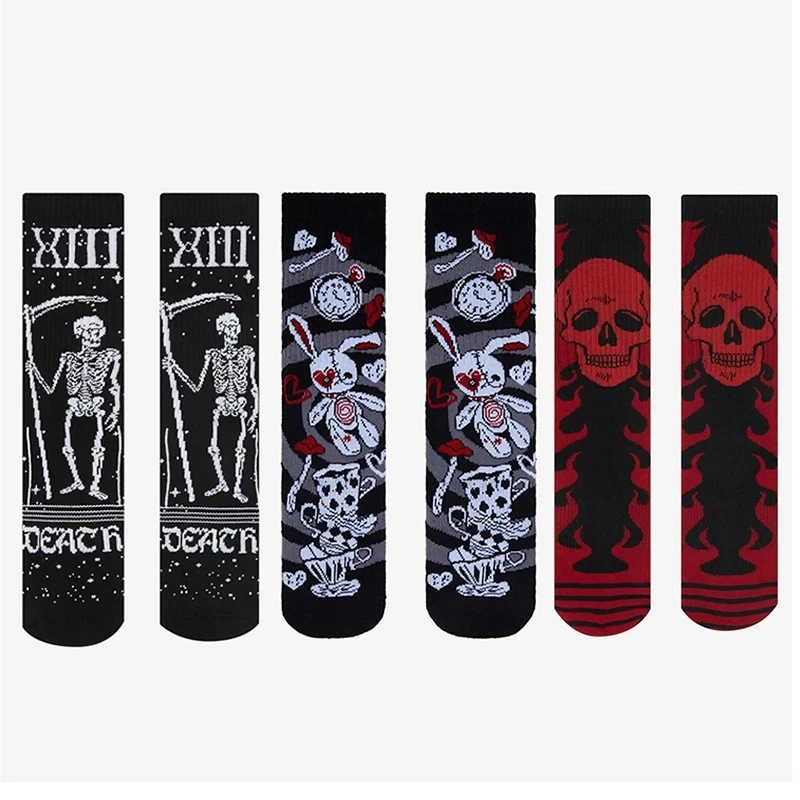 Vintage Retro Gothic Dark Skull Skeleton Doll Crew Socks Elastic Unisex Cotton Women Men Funny Stocking Novelty Harajuku Socks