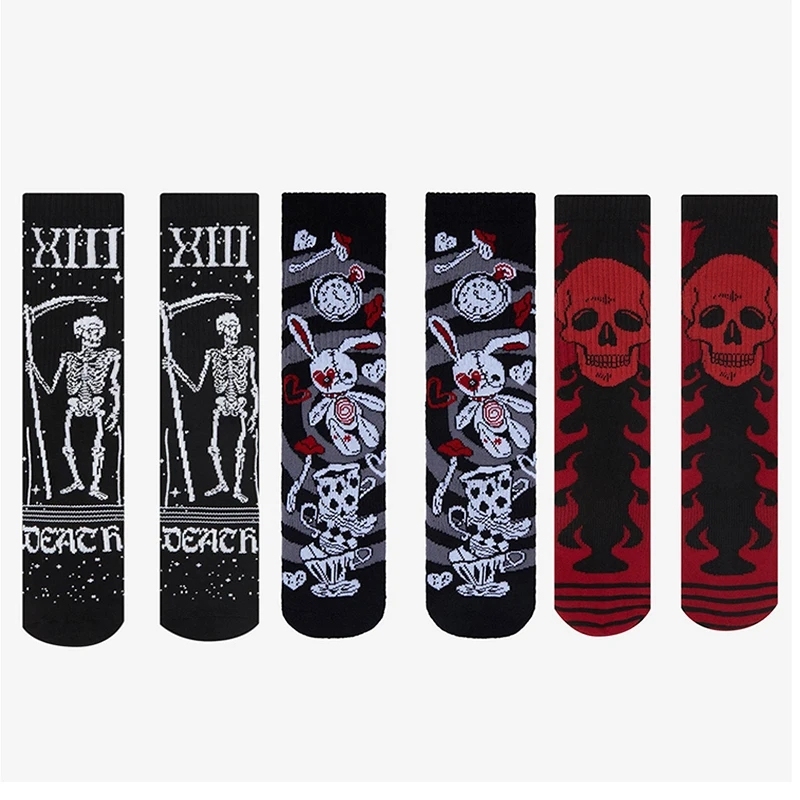  Vintage Retro Gothic Dark Skull Skeleton Doll Crew Socks Elastic Unisex Cotton Women Men Funny Stocking Novelty Harajuku Socks 
