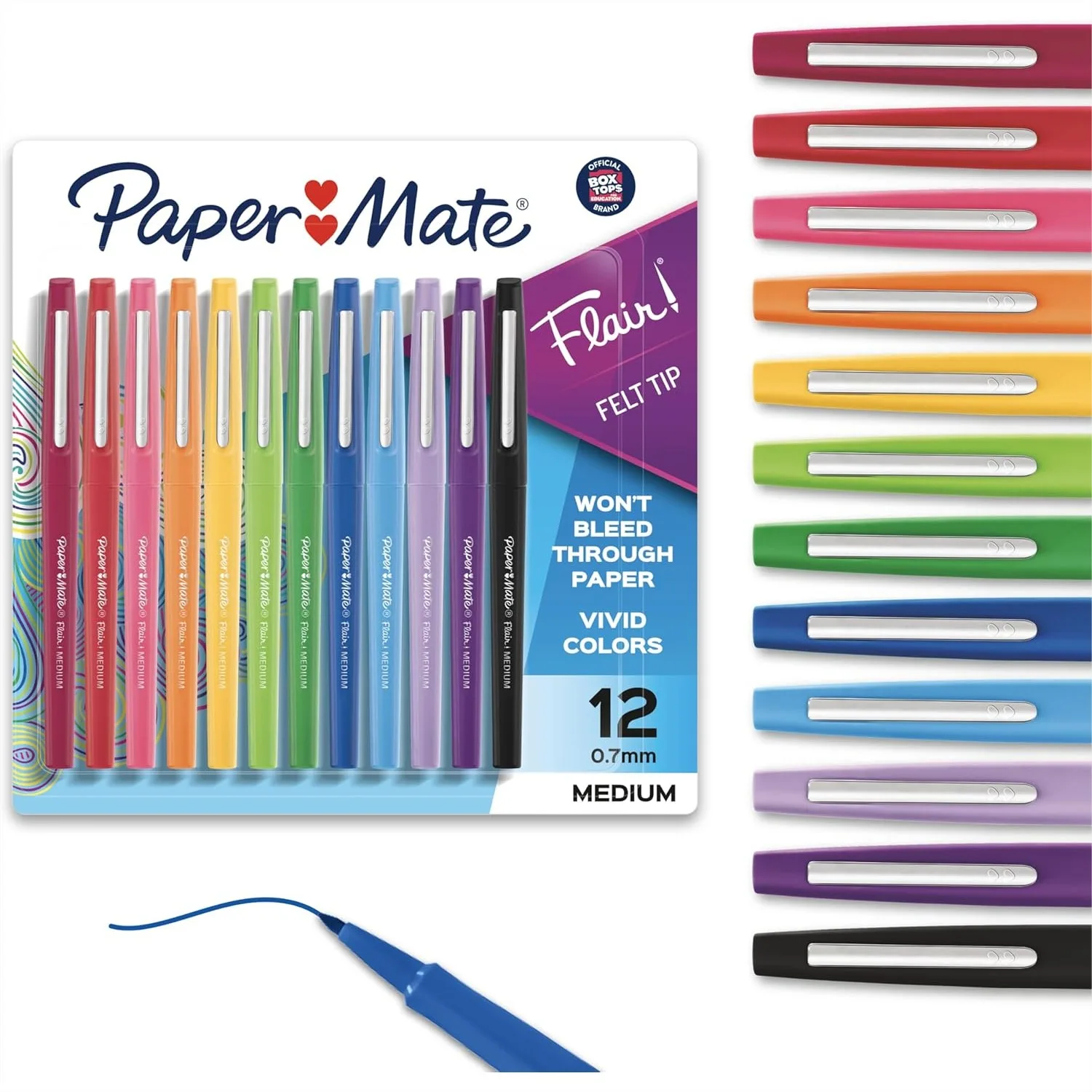 

Felt Tip Pens Medium Point 0.7mm for Note-Taking Journaling Arts Crafts with Smear-Proof Ink 12 Pack
