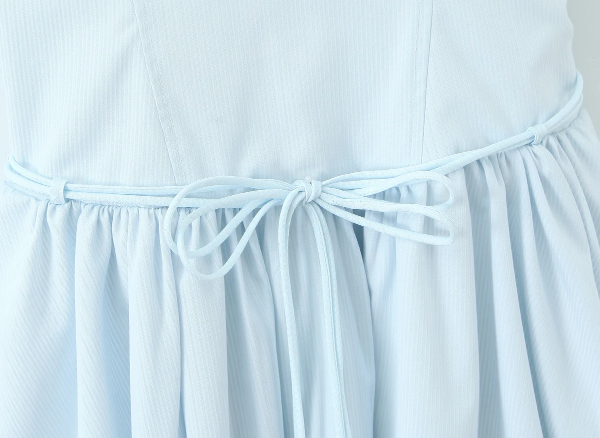 Princesa luz azul emendado renda branca ruched peito estilingue vestido feminino amarrando faixas 2 camadas plissado bolo vestidos