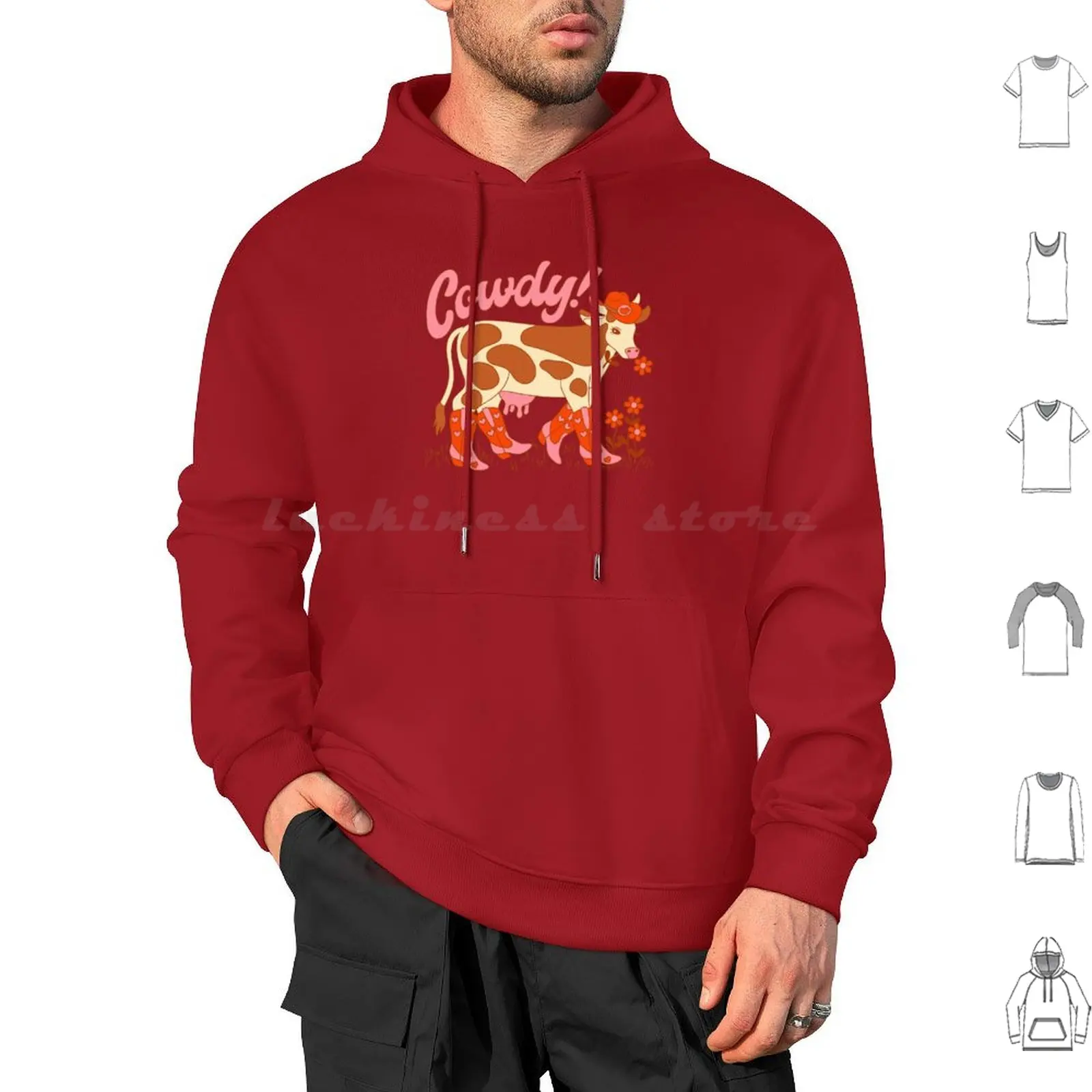 Cowdy! Hoodies Long Sleeve Howdy Cow Cowboy Moo Cowdy Boots Hat