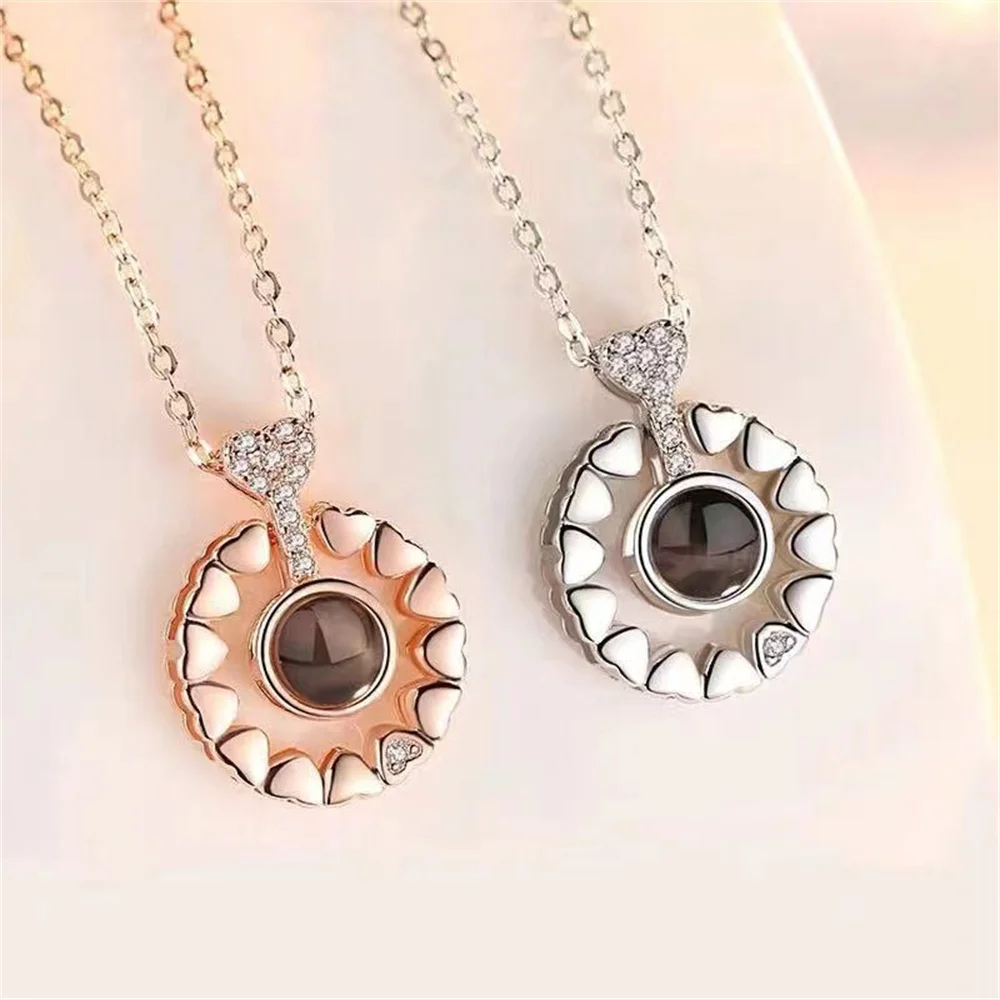 

Korean Valentine's Day Gift Necklace, S925 Silver, 100 Languages "I Love You" Micro-Engraving Projection Pendant