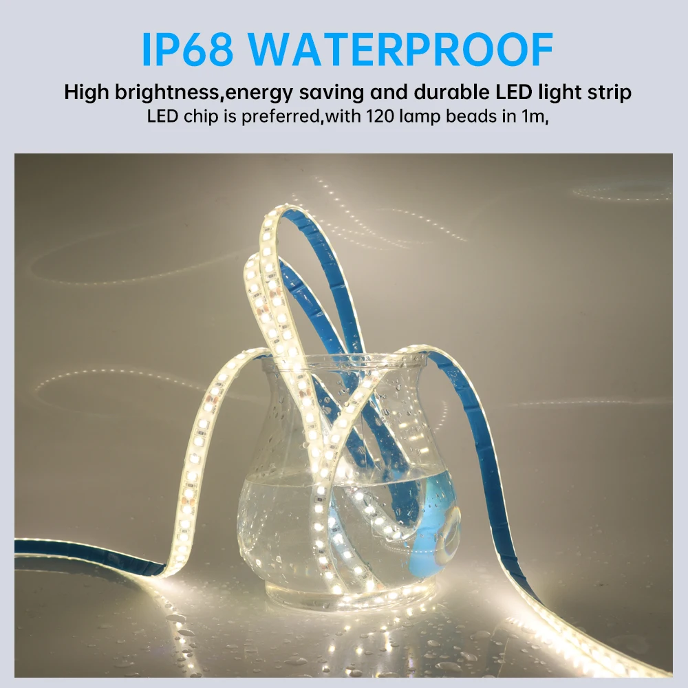 IP68 Waterproof LED strip Light 12V 24V 2835 120Leds Flexible LED Tape with Adhesive Underwater Outdoor Swimming Pool 0.5-20M