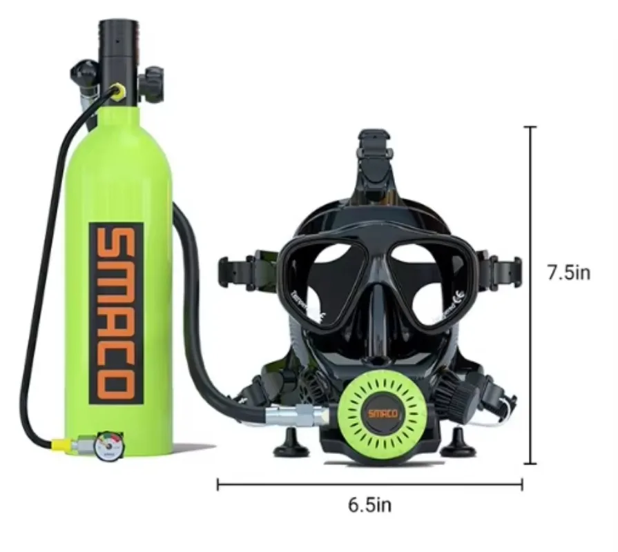 Set Masker Selam Silikon Full-face dengan Snorkel, Kacamata Selam, Dapat Dihubungkan ke Alat Pernapasan Bawah Air