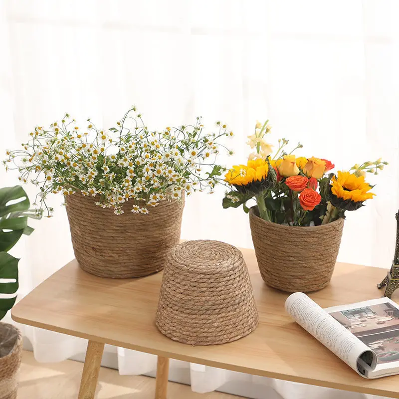 

Straw Weaving Flower Plant Basket Grass Planter Basket Indoor Outdoor Flower Pots Cover Plant Containers for Plantable